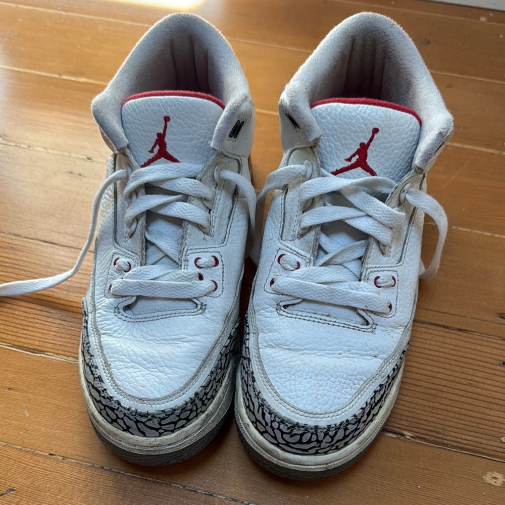 Nike Kids Jordan’s White and Red Sneakers with Black Accents